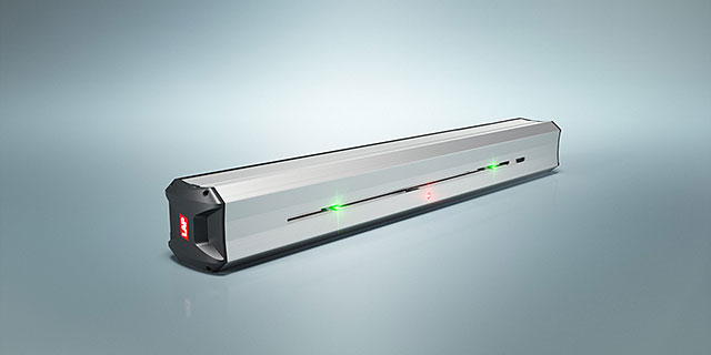 Illustration of a SERVOLASER Xpert with two movable green lasers and one fixed red laser